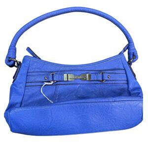 Rosetti Blue Faux Leather Hobo Shoulder Bag With Silver-Tone Accents